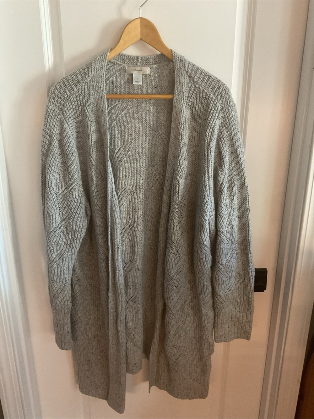 CJ Banks - Light Gray Cable Knit Open-Front Cardigan - Ladies Size 2X